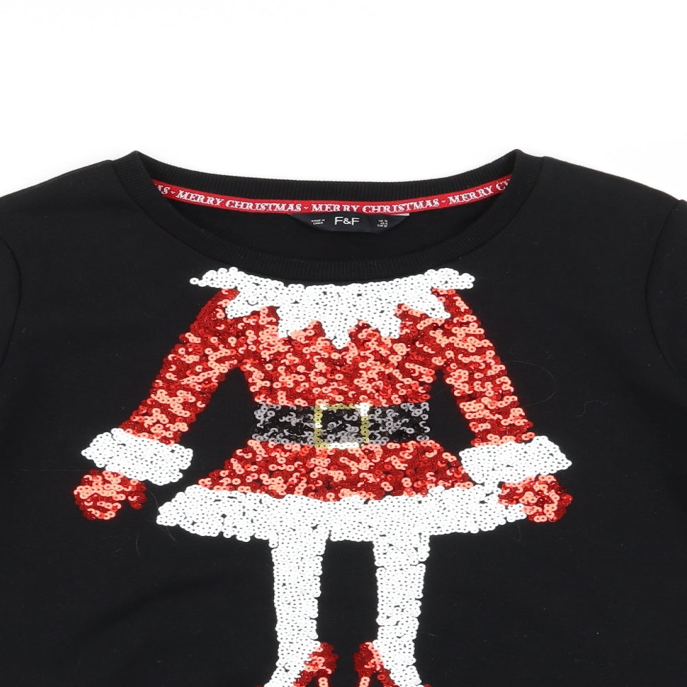 F&F Womens Black   Pullover Jumper Size 10  - santa