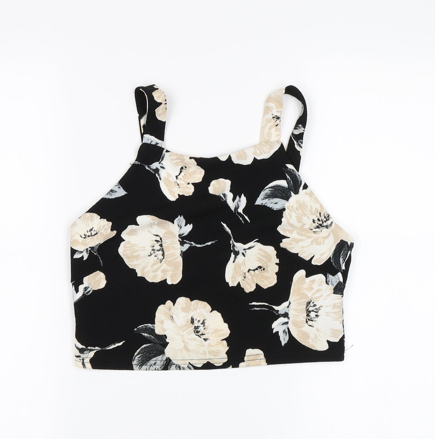 Cameo Rose Womens Black Floral  Cropped Blouse Size 10