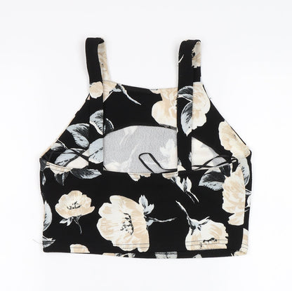 Cameo Rose Womens Black Floral  Cropped Blouse Size 10