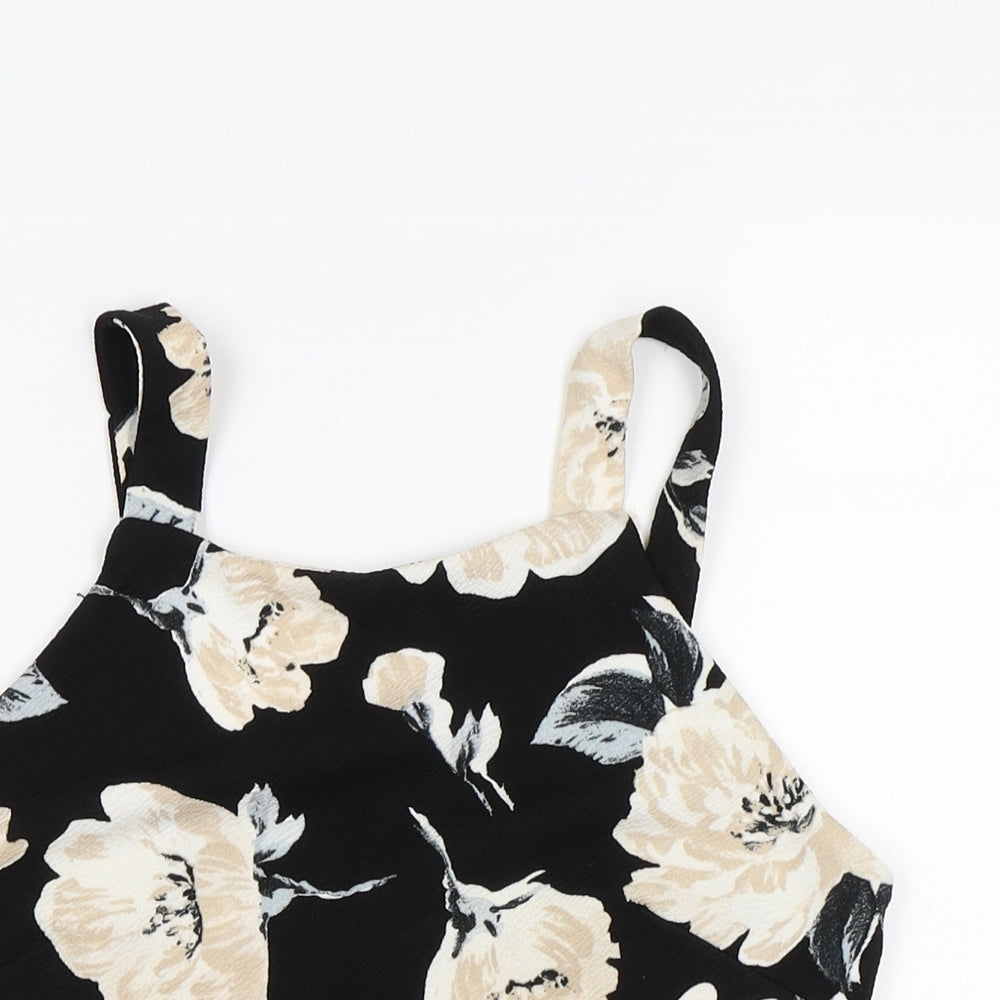 Cameo Rose Womens Black Floral  Cropped Blouse Size 10