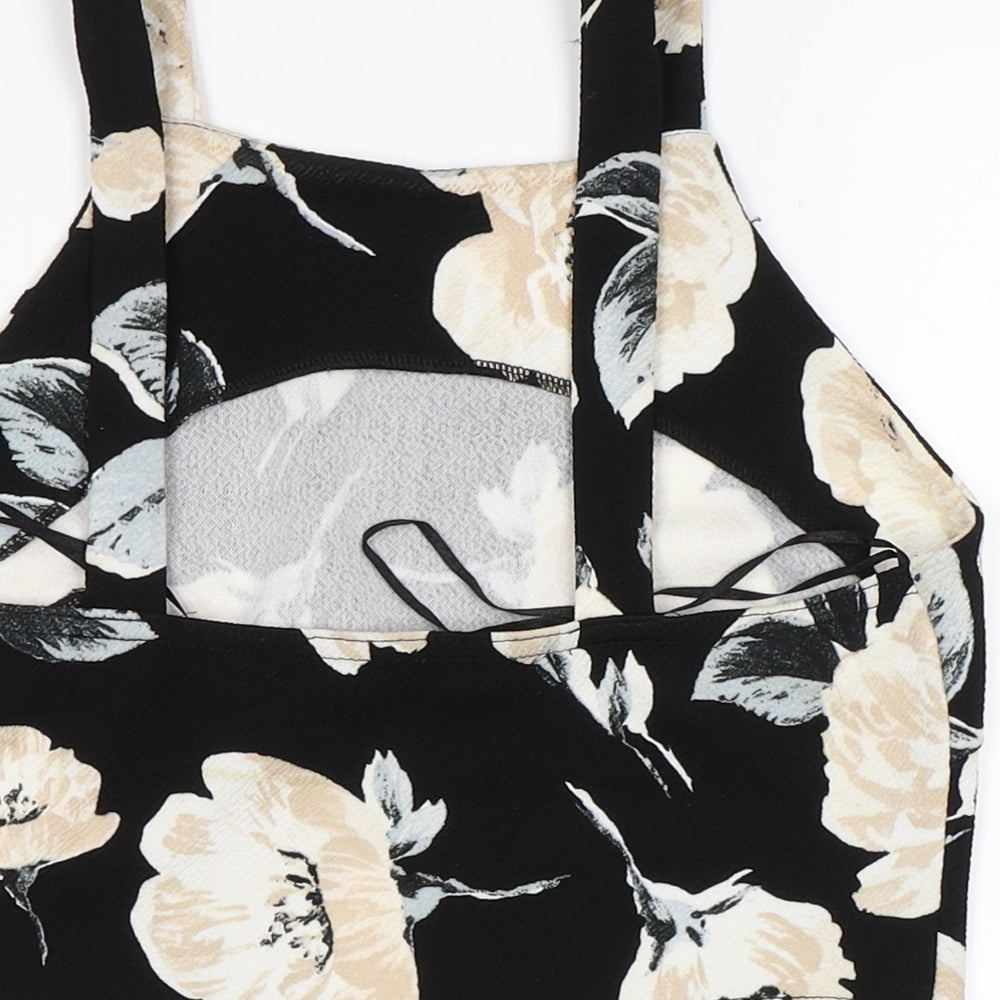 Cameo Rose Womens Black Floral  Cropped Blouse Size 10