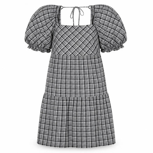 Front view of Papaya women’s black check shift, size UK 8