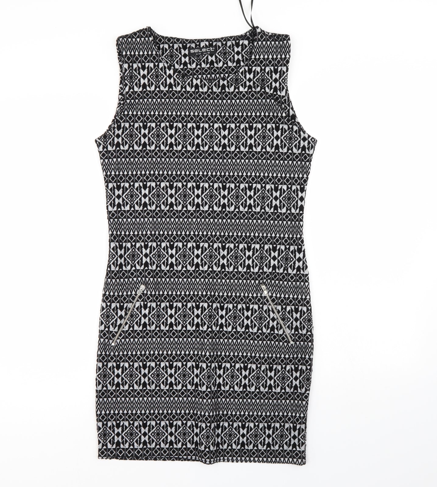 Select Womens Black Geometric  Tank Dress  Size 12