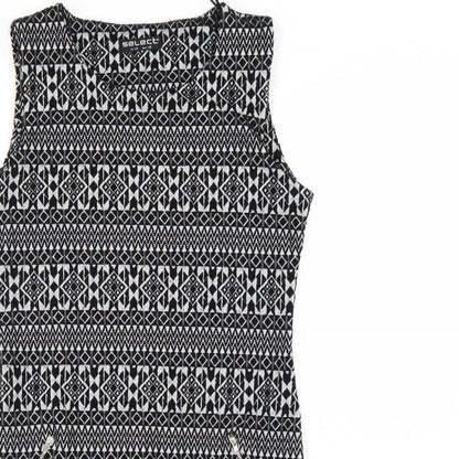 Select Womens Black Geometric  Tank Dress  Size 12