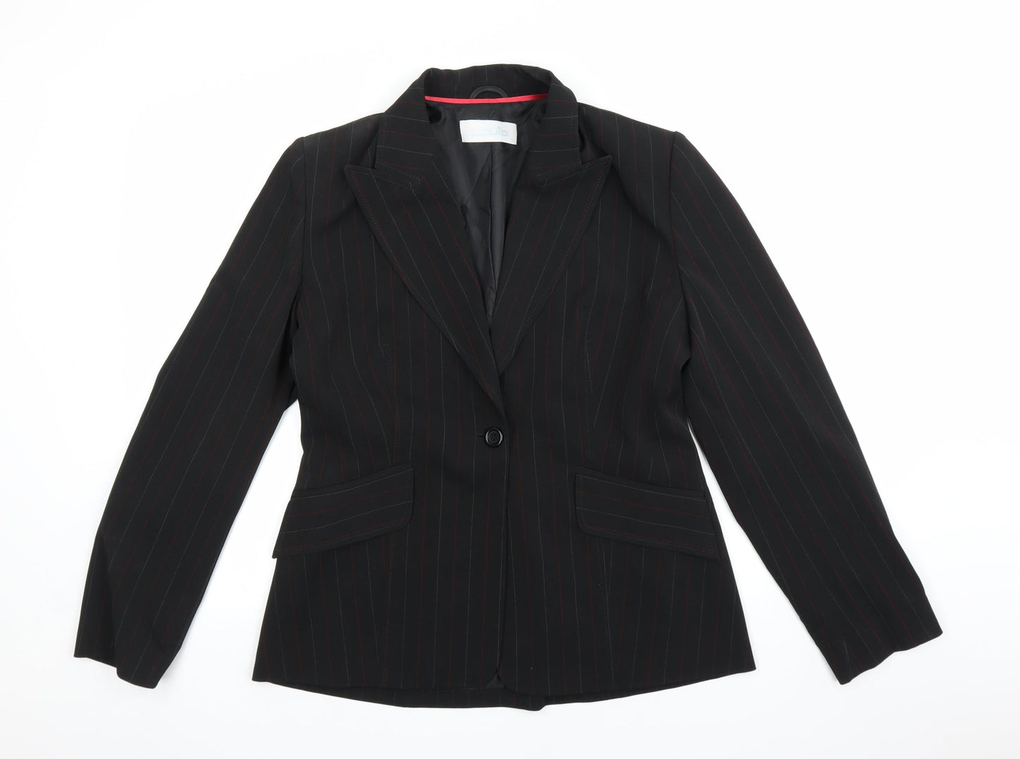 Liquid Womens Black Striped  Jacket Suit Jacket Size 14