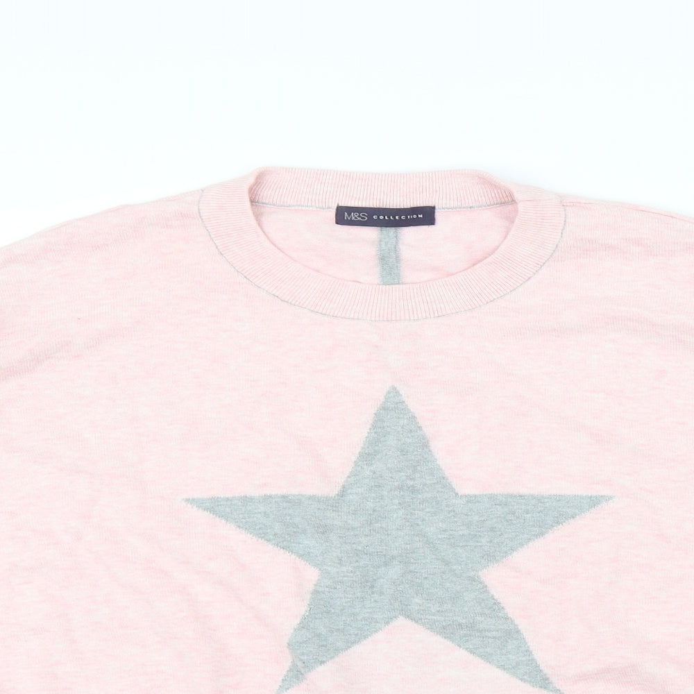 M&s Womens Pink   Pullover Jumper Size L  - Star pattern