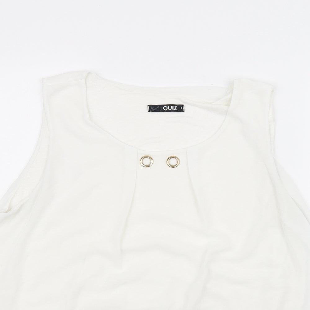 Womens UK Size S Quiz White Basic T-Shirt