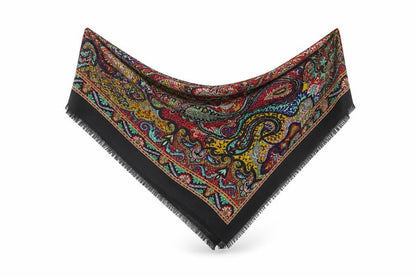 Front view of Preworn unisex black paisley shawl/wrap