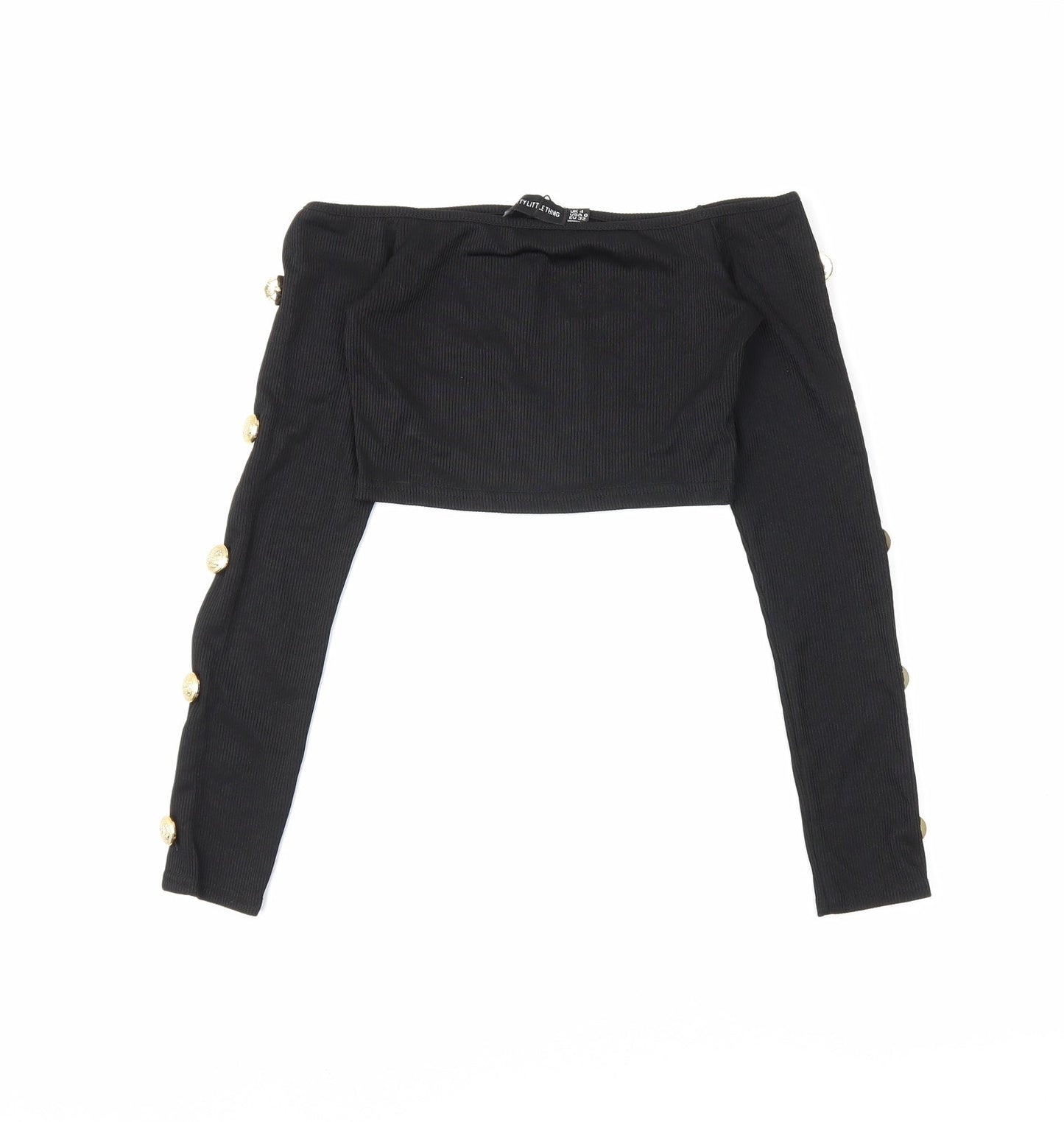Womens UK Size 4 PRETTYLITTLETHING Black Cropped Blouse