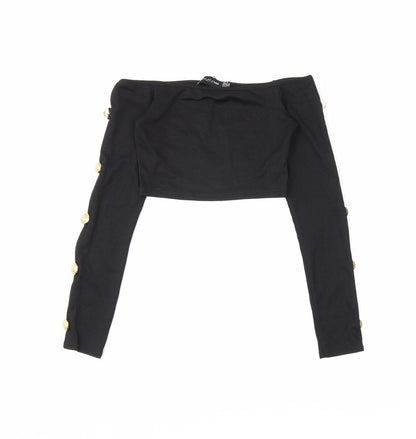 Womens UK Size 4 PRETTYLITTLETHING Black Cropped Blouse