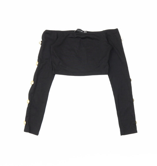 Womens UK Size 4 PRETTYLITTLETHING Black Cropped Blouse