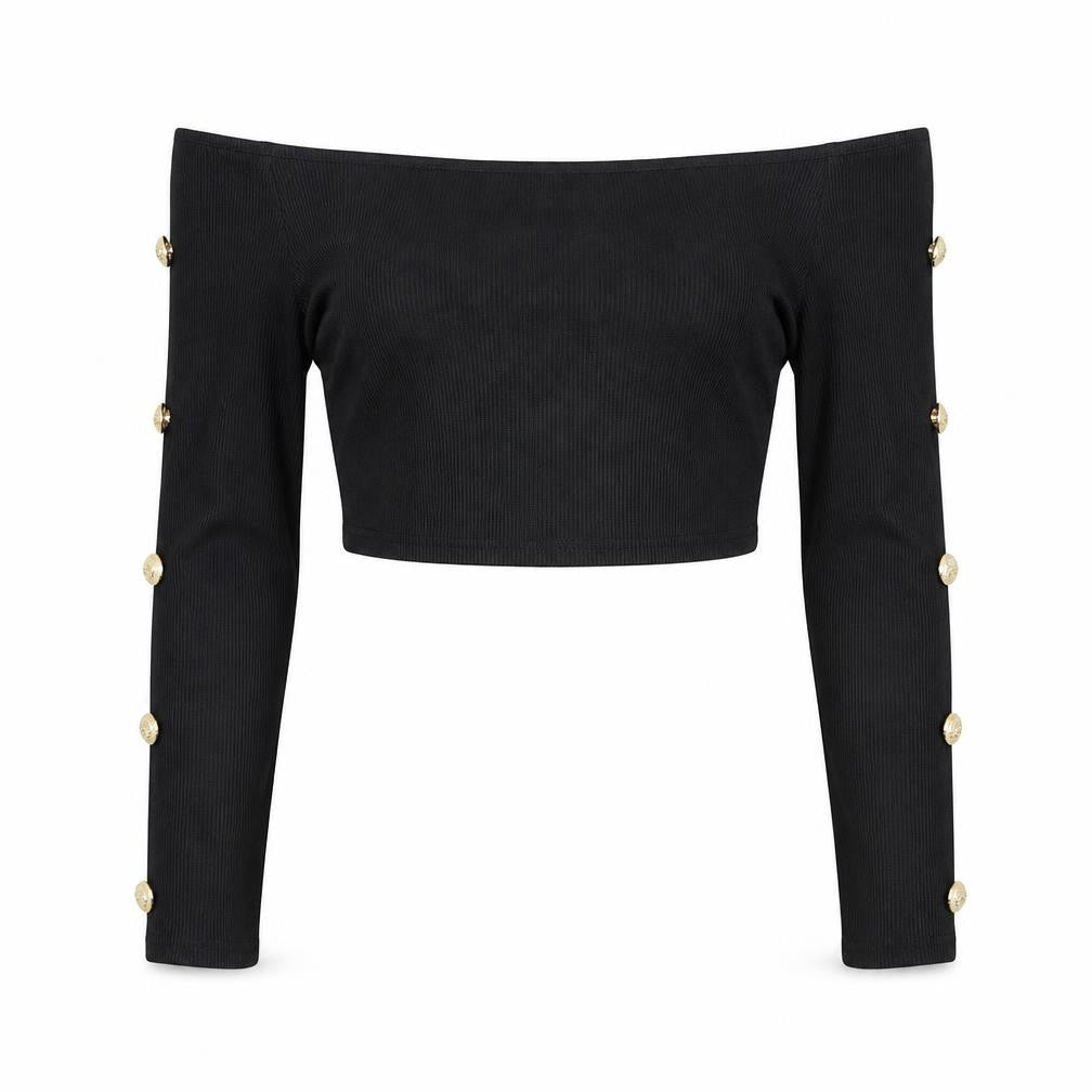 Womens UK Size 4 PRETTYLITTLETHING Black Cropped Blouse