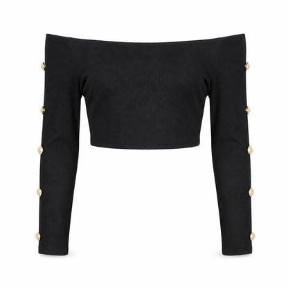Womens UK Size 4 PRETTYLITTLETHING Black Cropped Blouse