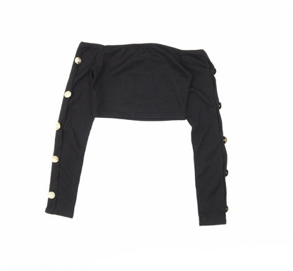 Womens UK Size 4 PRETTYLITTLETHING Black Cropped Blouse