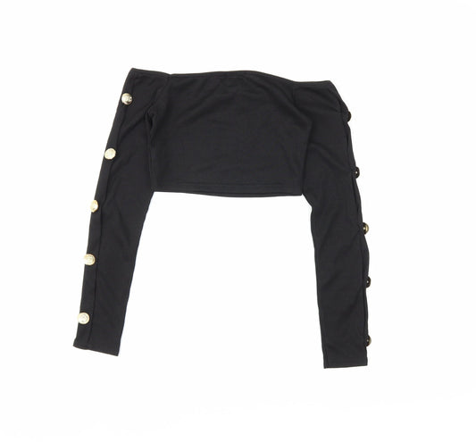 Womens UK Size 4 PRETTYLITTLETHING Black Cropped Blouse