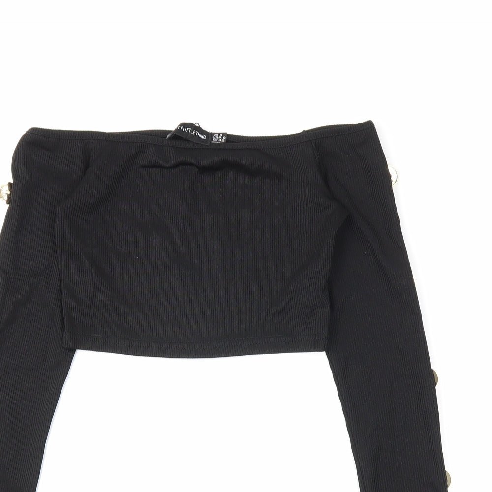 Womens UK Size 4 PRETTYLITTLETHING Black Cropped Blouse