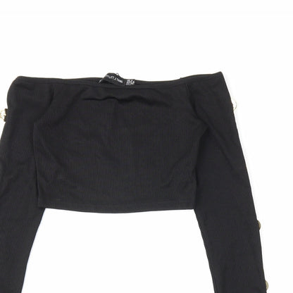 Womens UK Size 4 PRETTYLITTLETHING Black Cropped Blouse