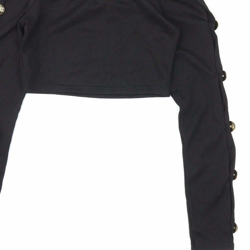 Womens UK Size 4 PRETTYLITTLETHING Black Cropped Blouse