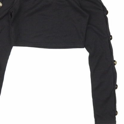 Womens UK Size 4 PRETTYLITTLETHING Black Cropped Blouse