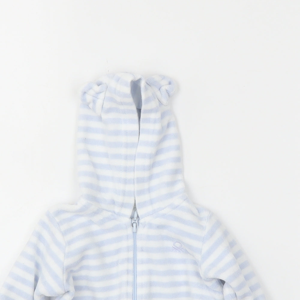 Benetton Boys Blue Striped  Full Zip Jumper Size 0-3 Months