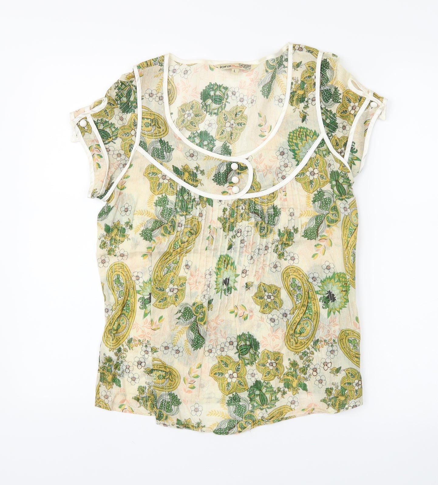 iora Womens Beige Paisley  Basic Blouse Size L