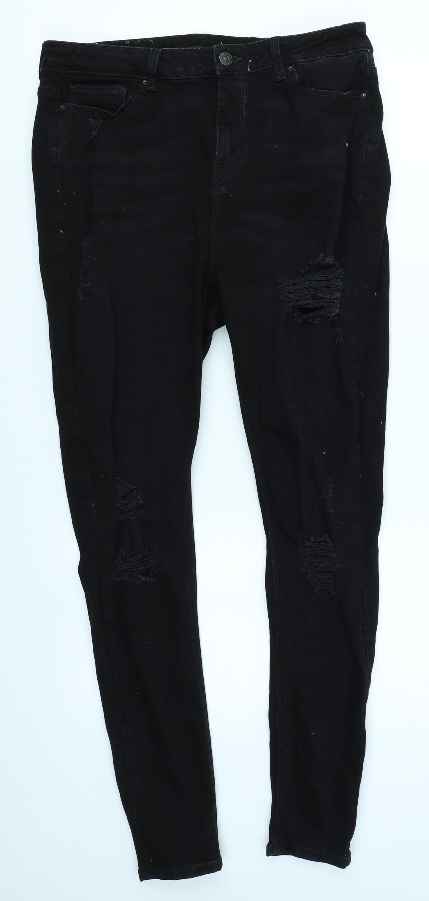 V Womens Black  Denim Skinny Jeans Size 14 L28 in