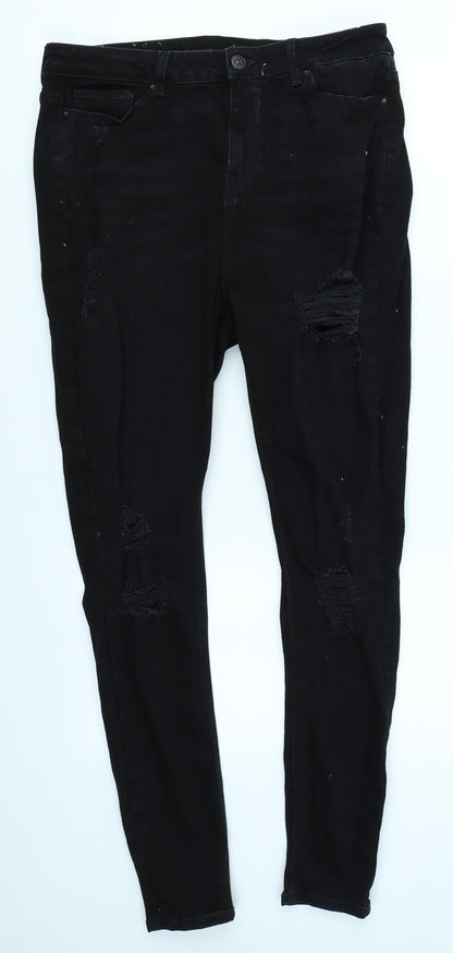 V Womens Black  Denim Skinny Jeans Size 14 L28 in
