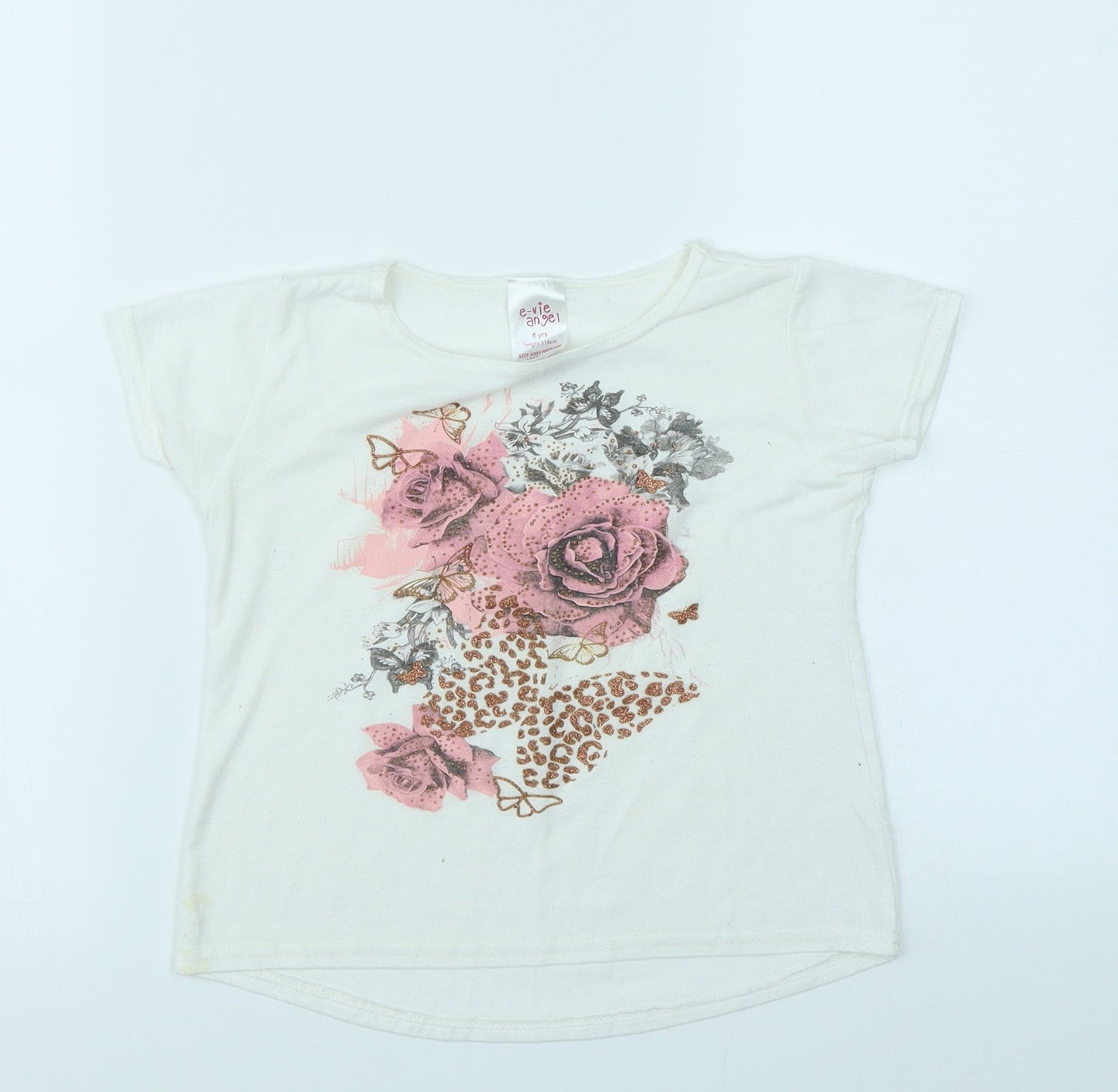 E-vie Angel Girls White   Basic T-Shirt Size 6 Years