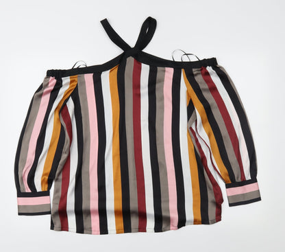 LOFT Womens Multicoloured Striped Satin Basic Blouse Size M