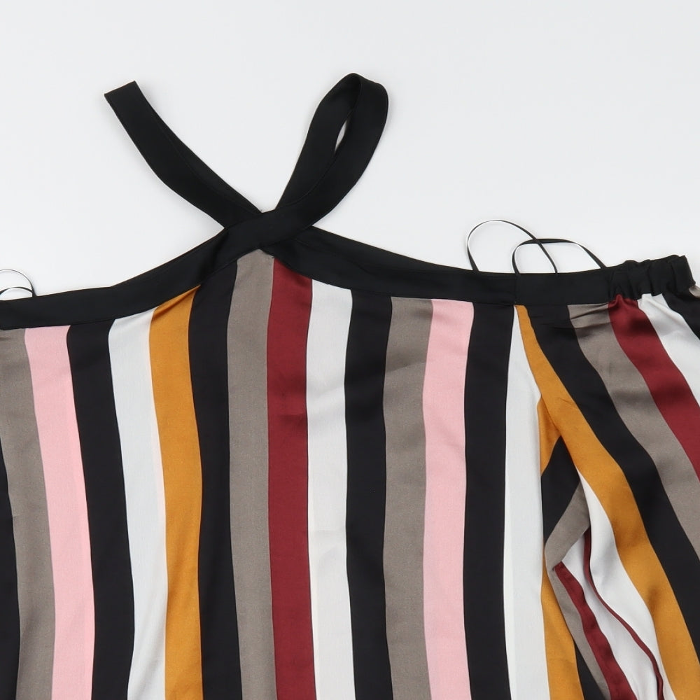 LOFT Womens Multicoloured Striped Satin Basic Blouse Size M