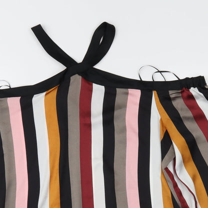 LOFT Womens Multicoloured Striped Satin Basic Blouse Size M