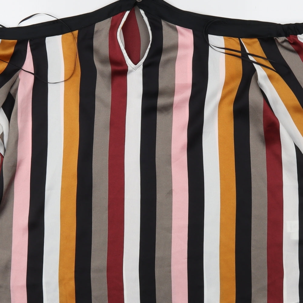 LOFT Womens Multicoloured Striped Satin Basic Blouse Size M
