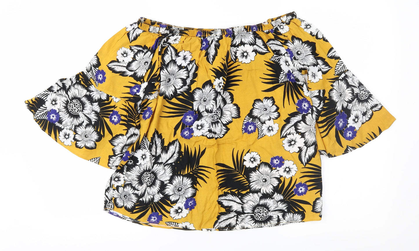 Papaya Womens Yellow Floral  Basic Blouse Size 12