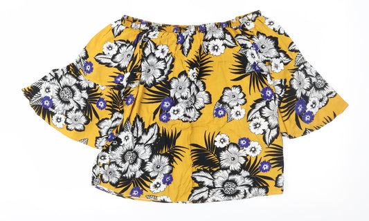 Papaya Womens Yellow Floral  Basic Blouse Size 12
