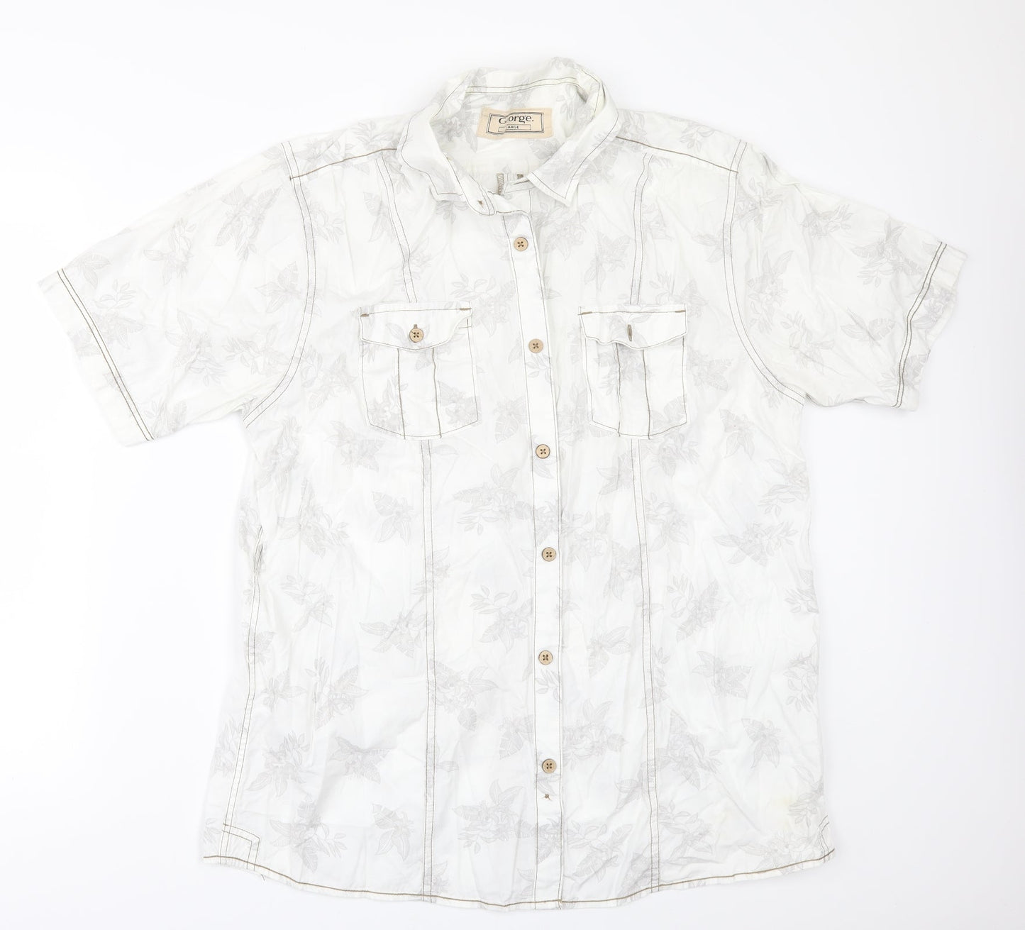 George Mens Beige Floral   Button-Up Size L