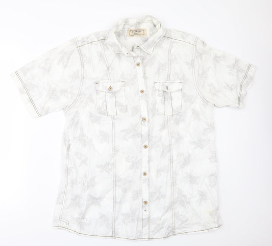 George Mens Beige Floral   Button-Up Size L