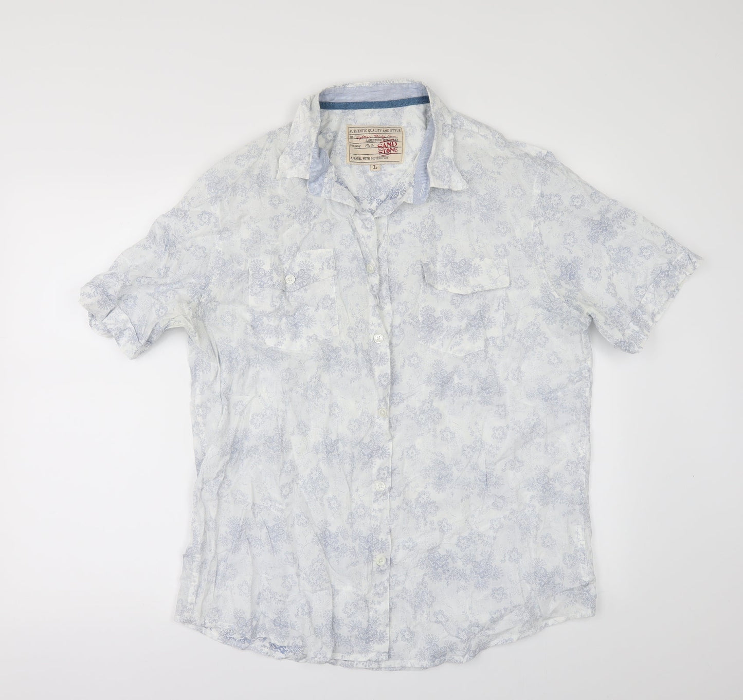 Sand stone Mens White Floral   Button-Up Size L