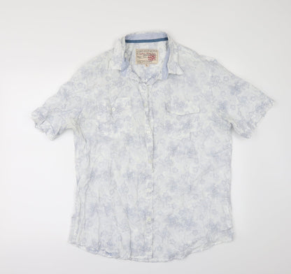 Sand stone Mens White Floral   Button-Up Size L