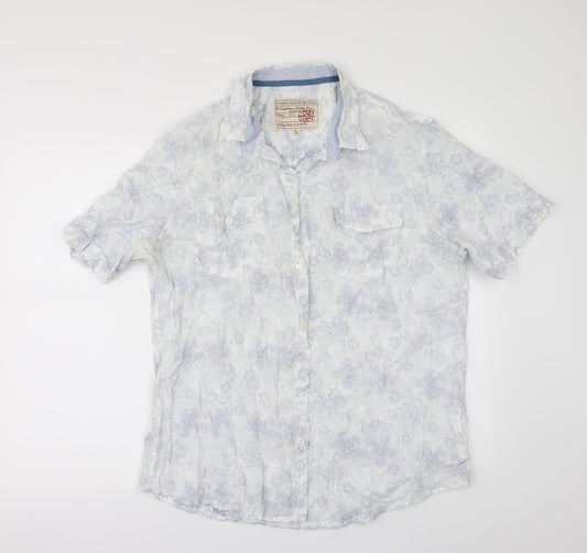 Sand stone Mens White Floral   Button-Up Size L