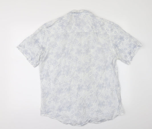 Sand stone Mens White Floral   Button-Up Size L