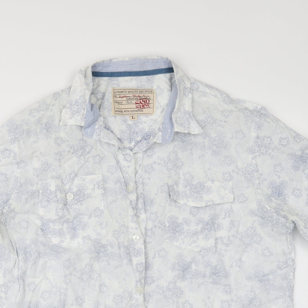 Sand stone Mens White Floral   Button-Up Size L