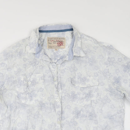 Sand stone Mens White Floral   Button-Up Size L