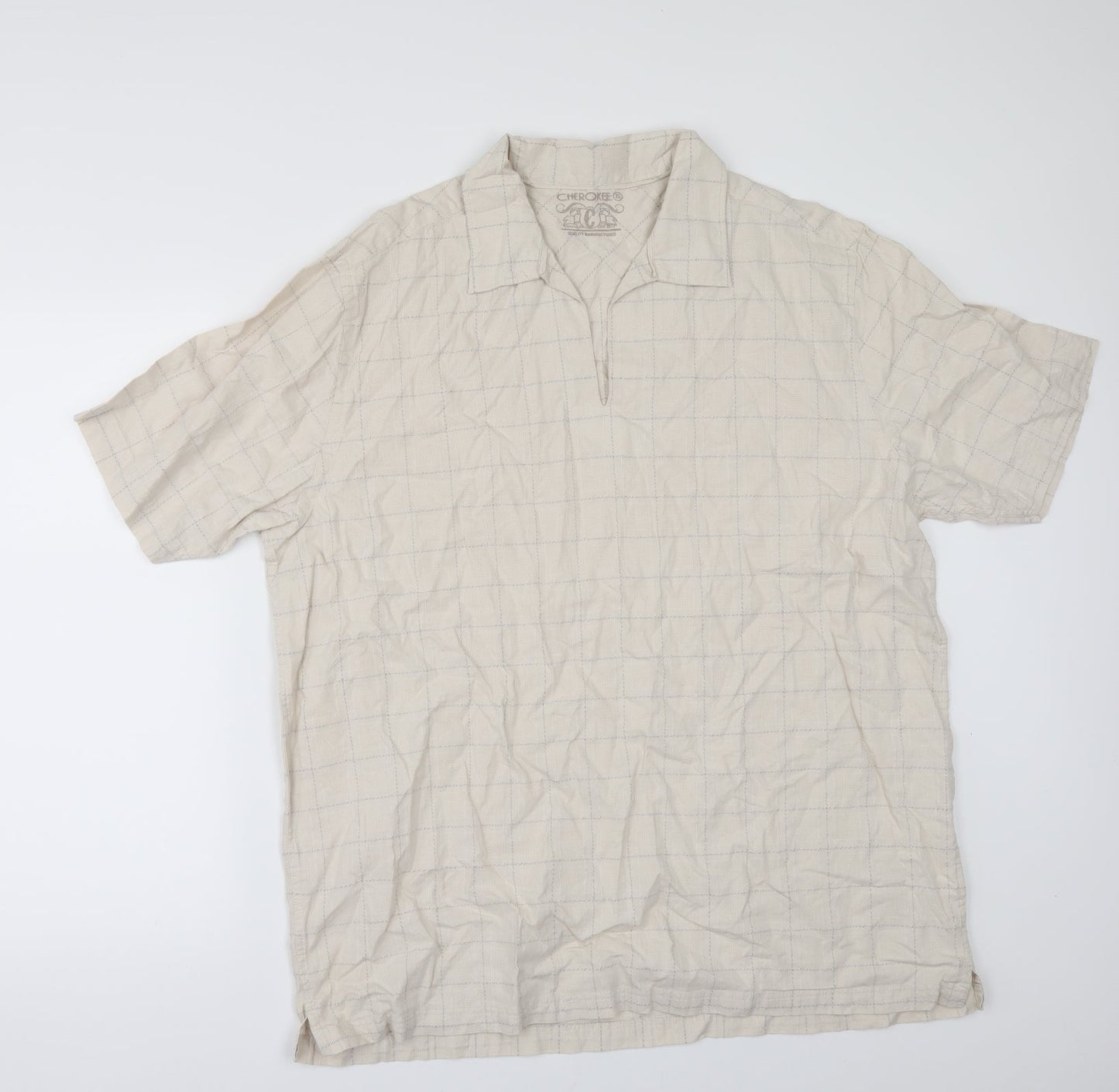 Mens UK Size XL Cherokee Beige  Button-Up Short Sleeve Casual Shirt