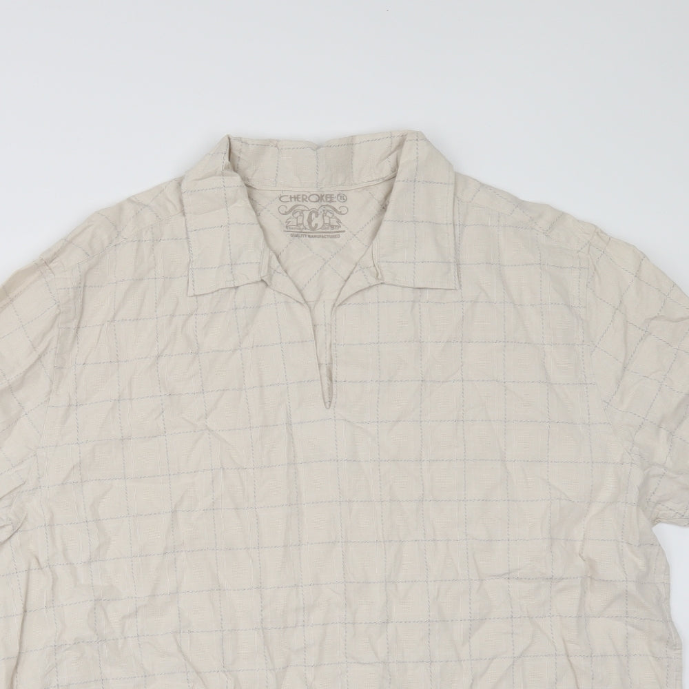 Mens UK Size XL Cherokee Beige  Button-Up Short Sleeve Casual Shirt