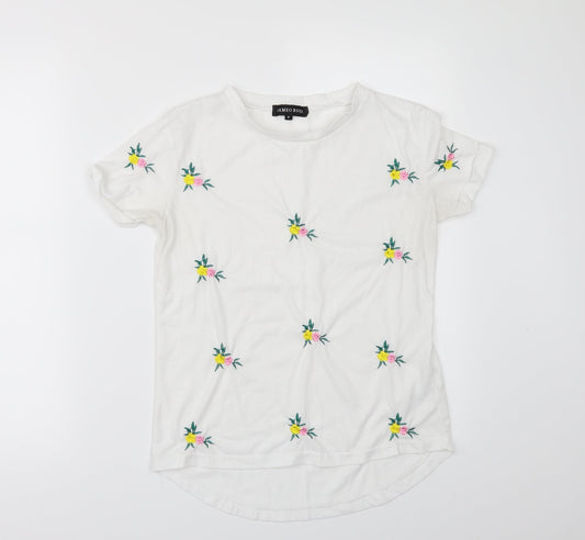 CAMEO ROSE Womens White Floral  Basic T-Shirt Size 6