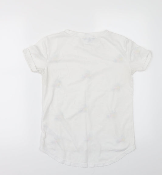 CAMEO ROSE Womens White Floral  Basic T-Shirt Size 6