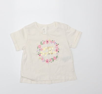 H&M Girls Ivory   Basic T-Shirt Size 3-6 Months  - HAPPY TOGETHER