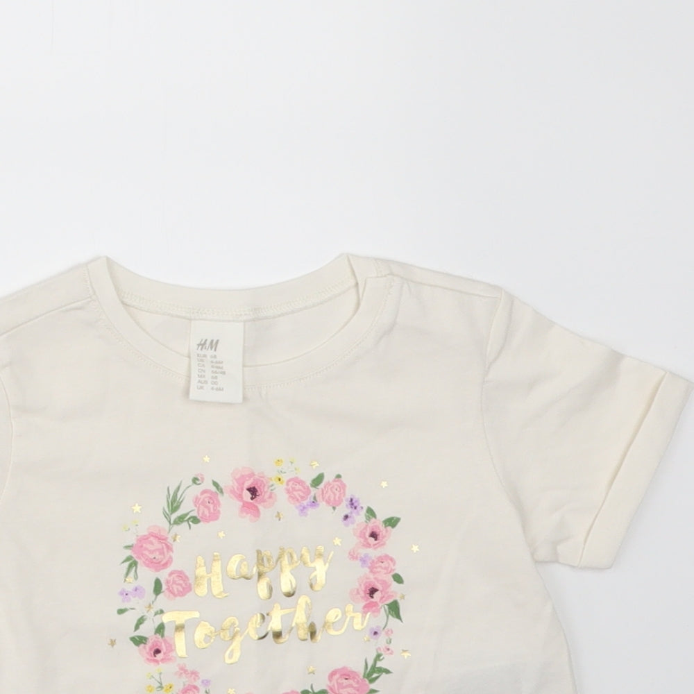 H&M Girls Ivory   Basic T-Shirt Size 3-6 Months  - HAPPY TOGETHER