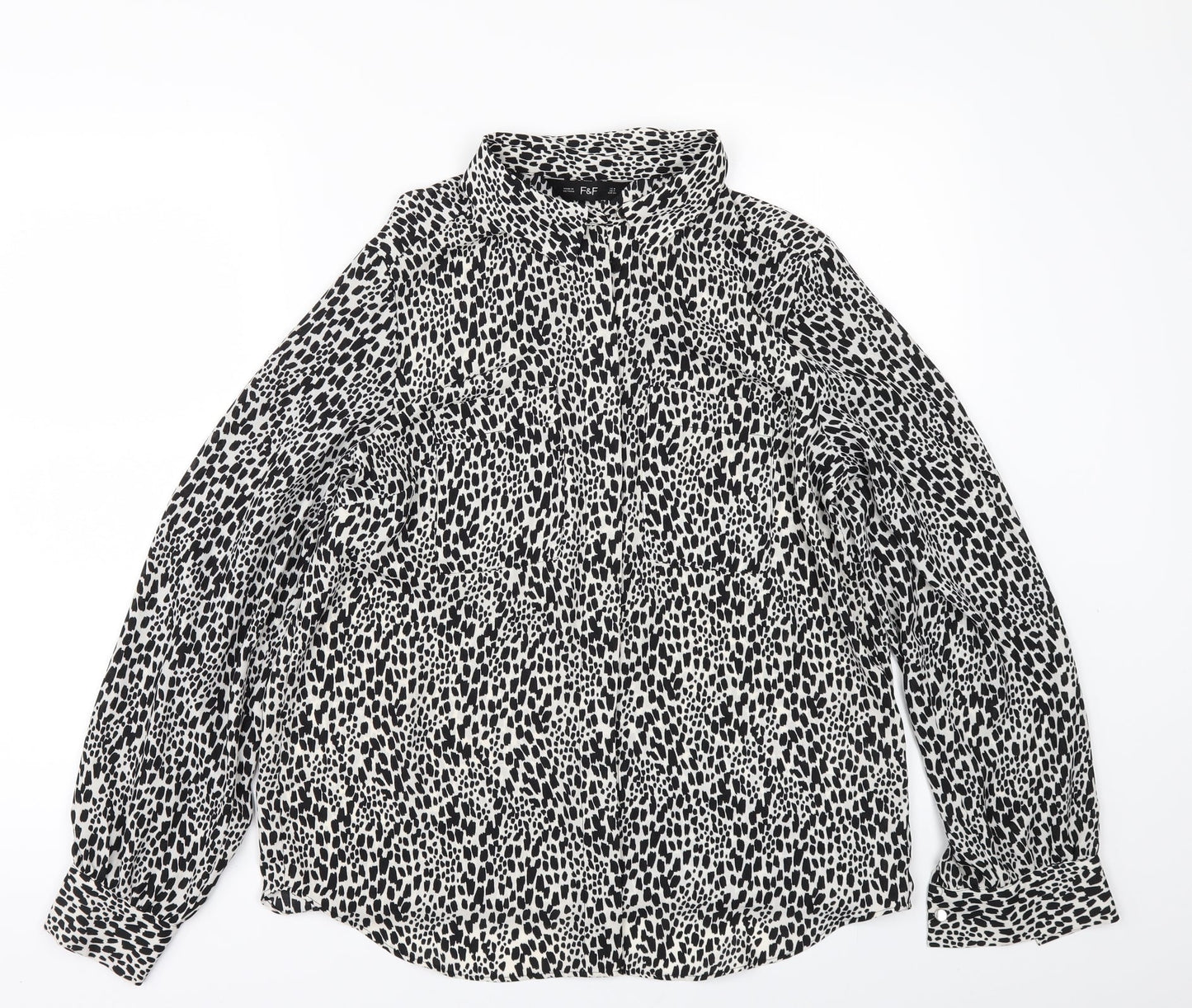 F&F Womens White Animal Print  Tunic Button-Up Size 8