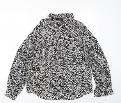 F&F Womens White Animal Print  Tunic Button-Up Size 8